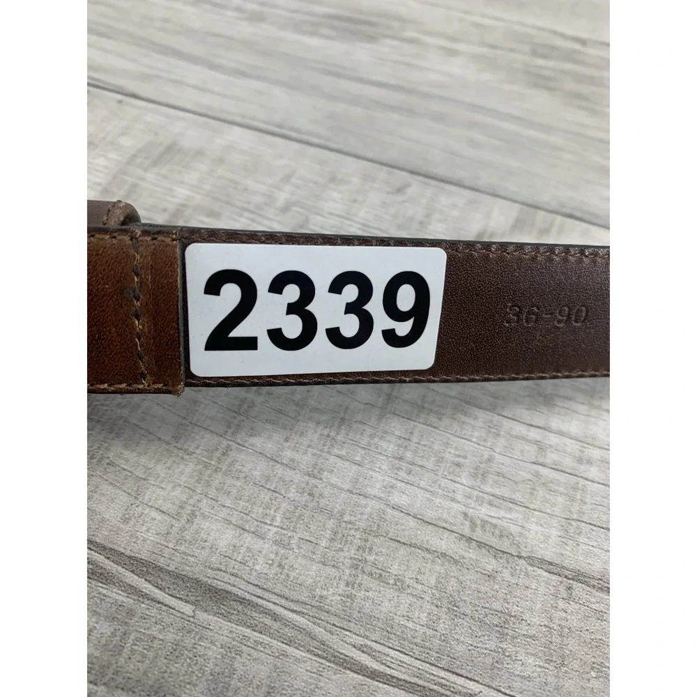 Henry Grethel belt men's 36 marble Brown full grain glove leather brass buckle